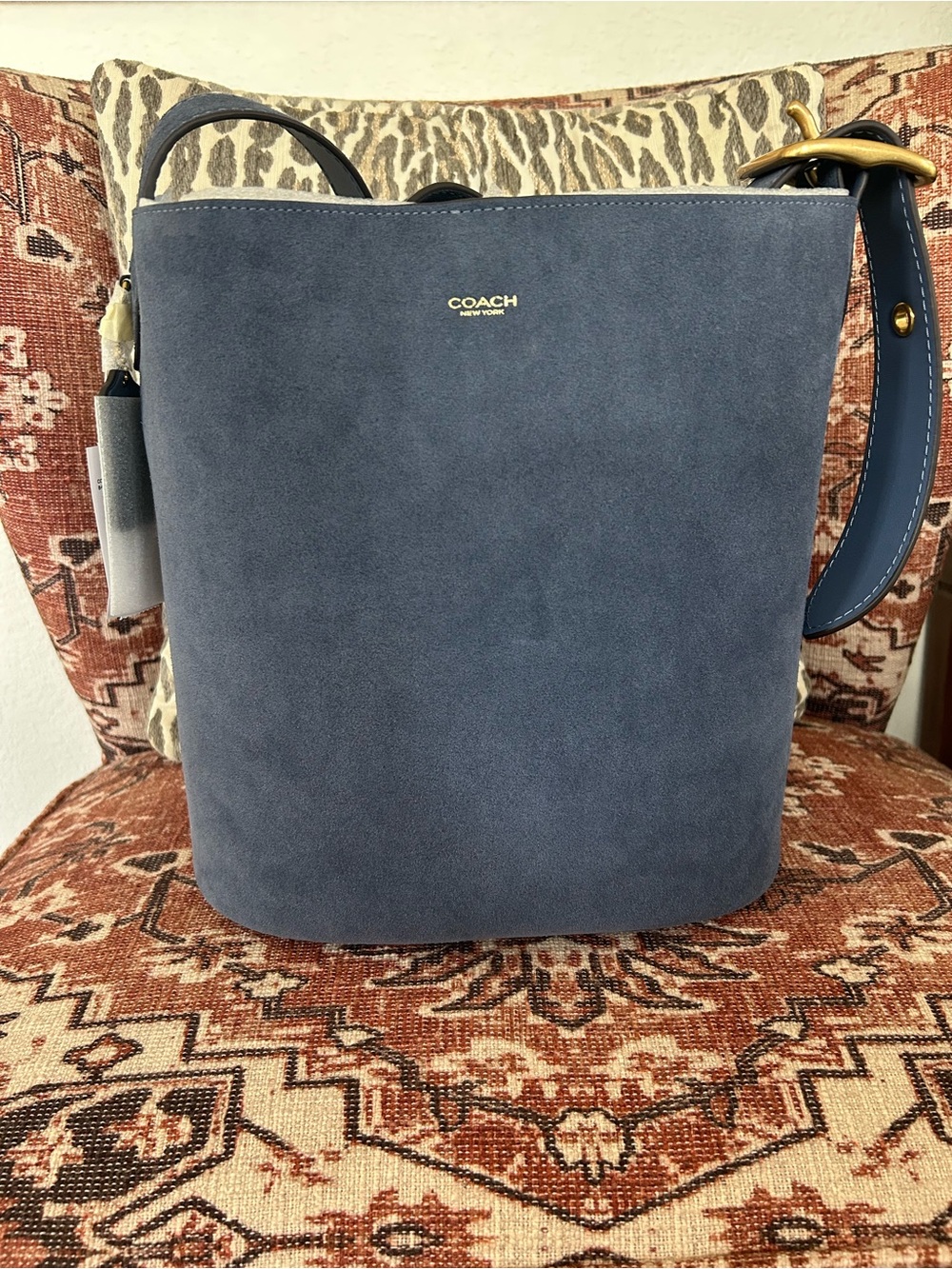 COACH Bleeker Blue Suede Bucket Bag NWT